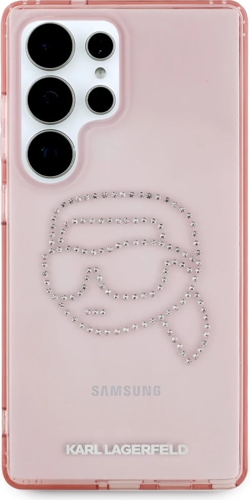 Mbështjellës Karl Lagerfeld Rhinestones K. Head Logo për Samsung Galaxy S25 Ultra, Rozë