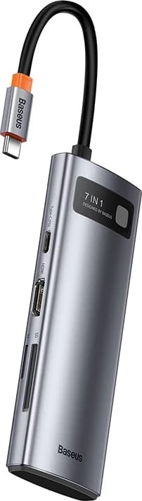 Hub Baseus 7-në-1, USB-C në 2x USB 3.0 + HDMI + USB-C PD, Gri