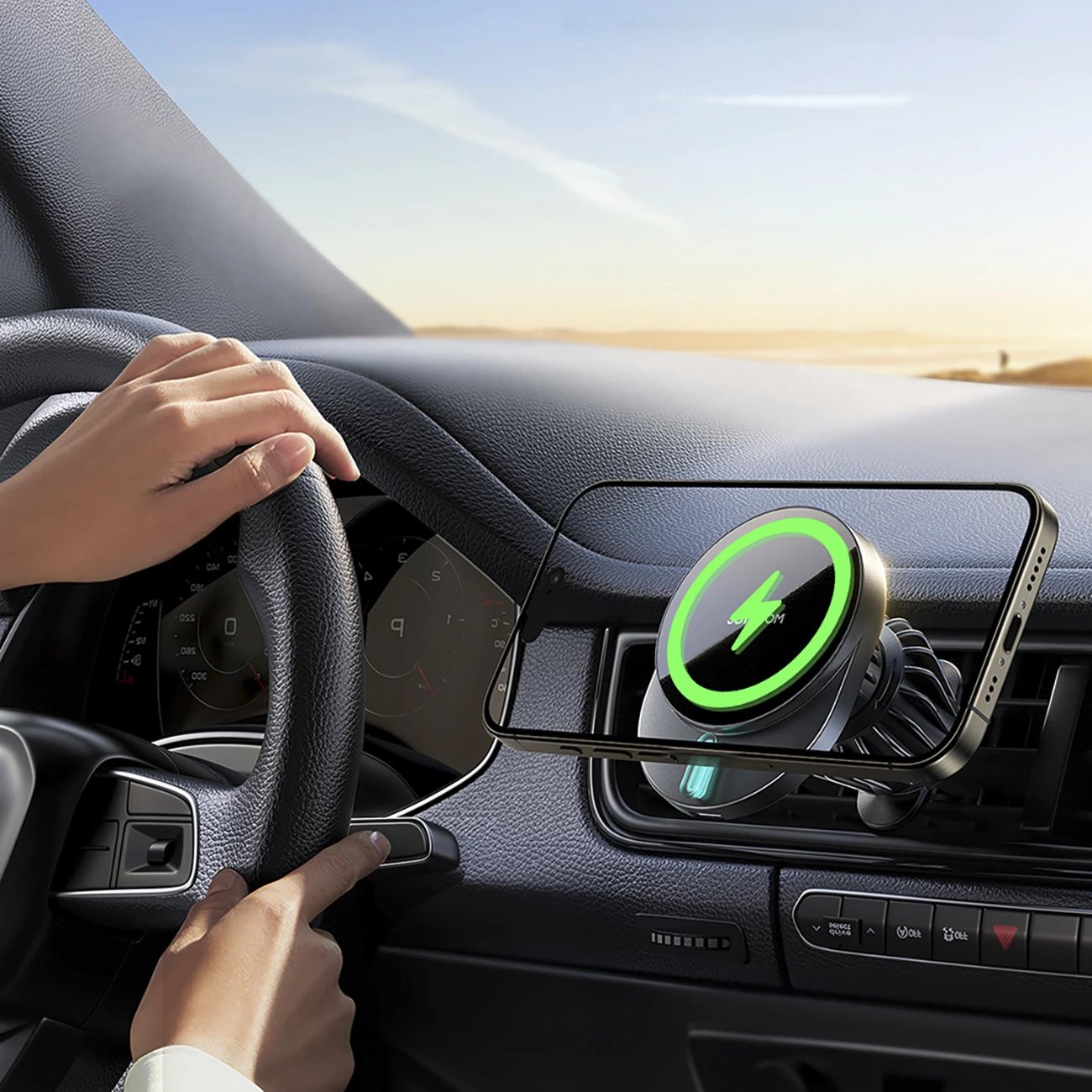 Mbajtës magnetik me karikues wireless Joyroom JR-ZS409 për veturë, 15W, i zi