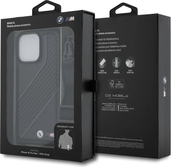 Mbështjellës BMW M Edition Carbon Stripe & Strap për iPhone 16 Pro Max, i zi