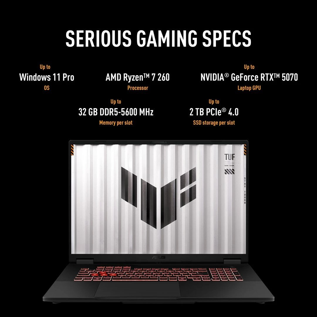 Laptop gaming ASUS TUF Gaming A18 FA808UM-S9058, 18", AMD Ryzen 7, 16 GB RAM, 512 GB SSD, NVIDIA RTX 5060, Gri