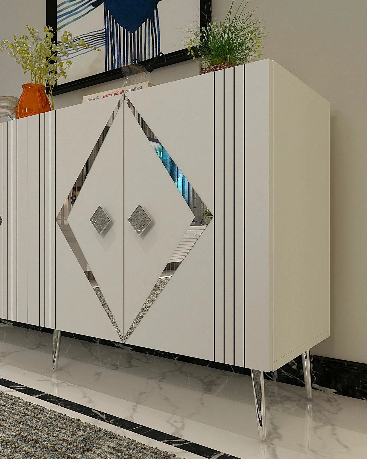 Konsolë Skye Decor, Domino KB150, e bardhë, argjend