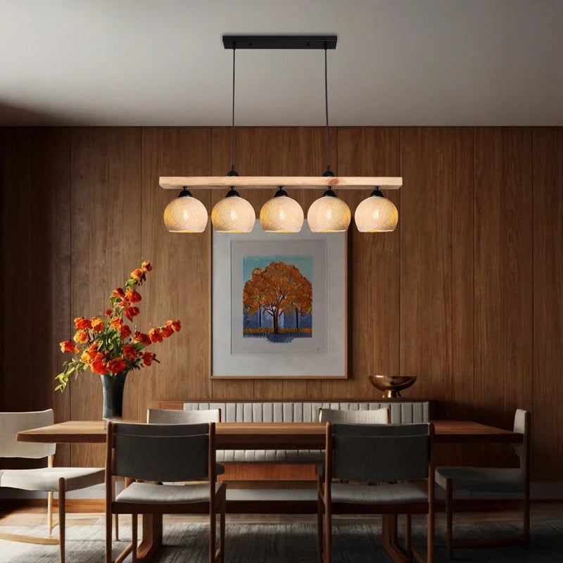 Llambë tavani pesë-dritëshe Salote E27, ngjyrë kafe-krem, 100x18x24cm