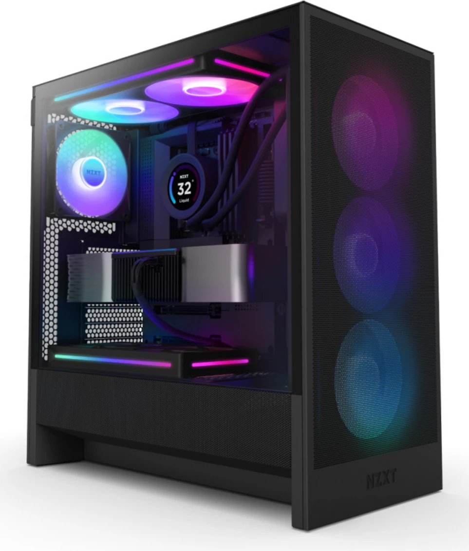 Kasë NZXT H5 Flow RGB CC-H52FB-R1 mid-tower ATX, panel xhami i temperuar, rrjedhë ajri e optimizuar, e zezë