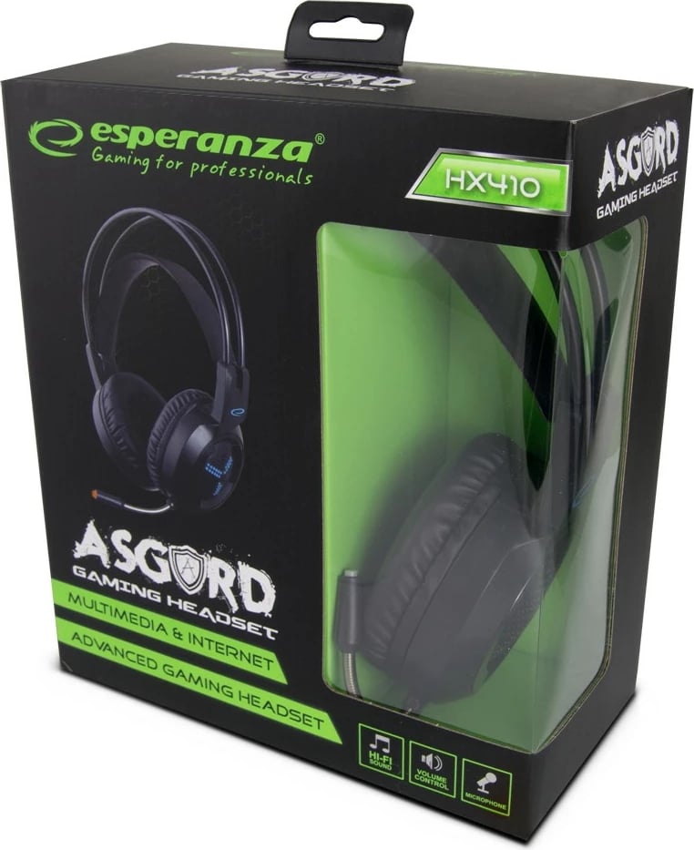Kufje gaming Esperanza EGH410 Asgard me mikrofon, LED, të zeza
