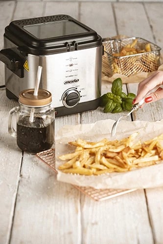 Fritezë e thellë, Adler Mesko MS 4910, 1.5 L 900 W, termostat i rregullueshëm, çelik inox, argjendtë/zi