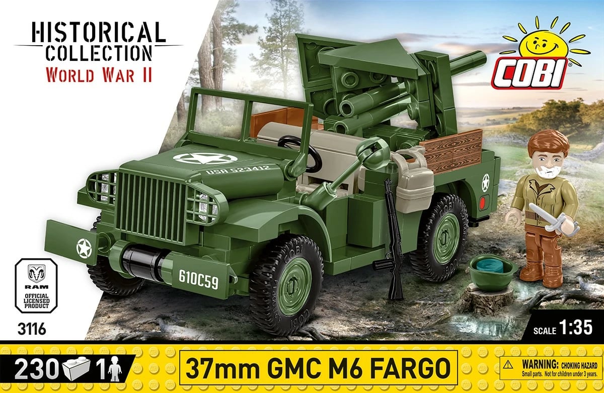 Set lodrash ndërtimi Cobi Klocki 3116, 37mm GMC M6 Fargo, 230 pjesë, Jeshile