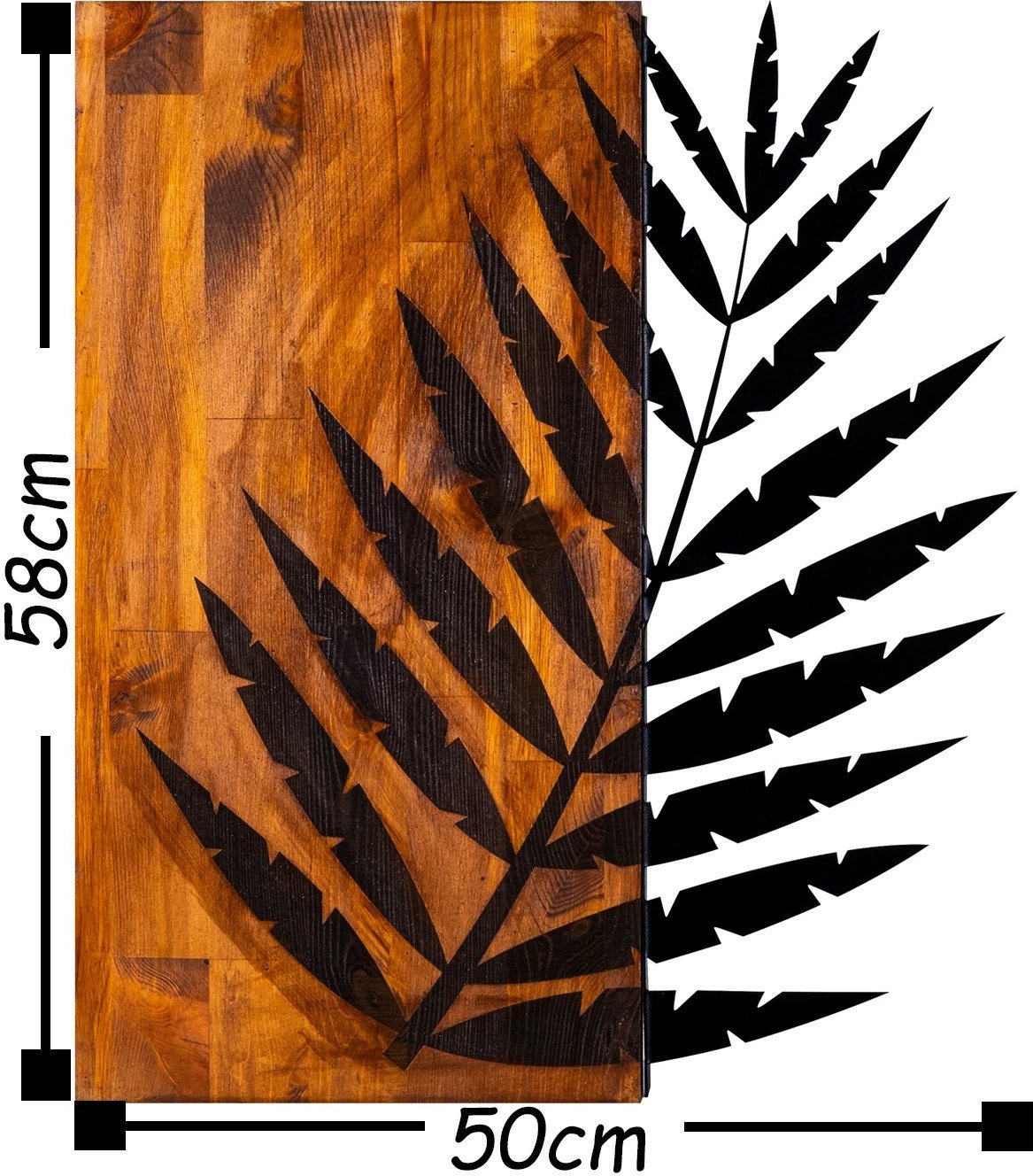 Aksesor dekorativ për mur, dru arre dhe metal, Leaf 3, 50x58cm