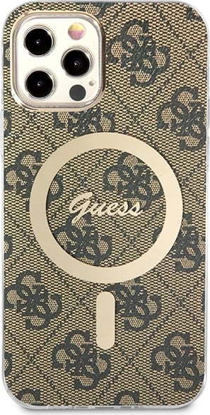 Set mbështjellës Guess GUBPP12MH4EACSW me karikues wireless për iPhone 12/12 Pro, 4G Print, kafe