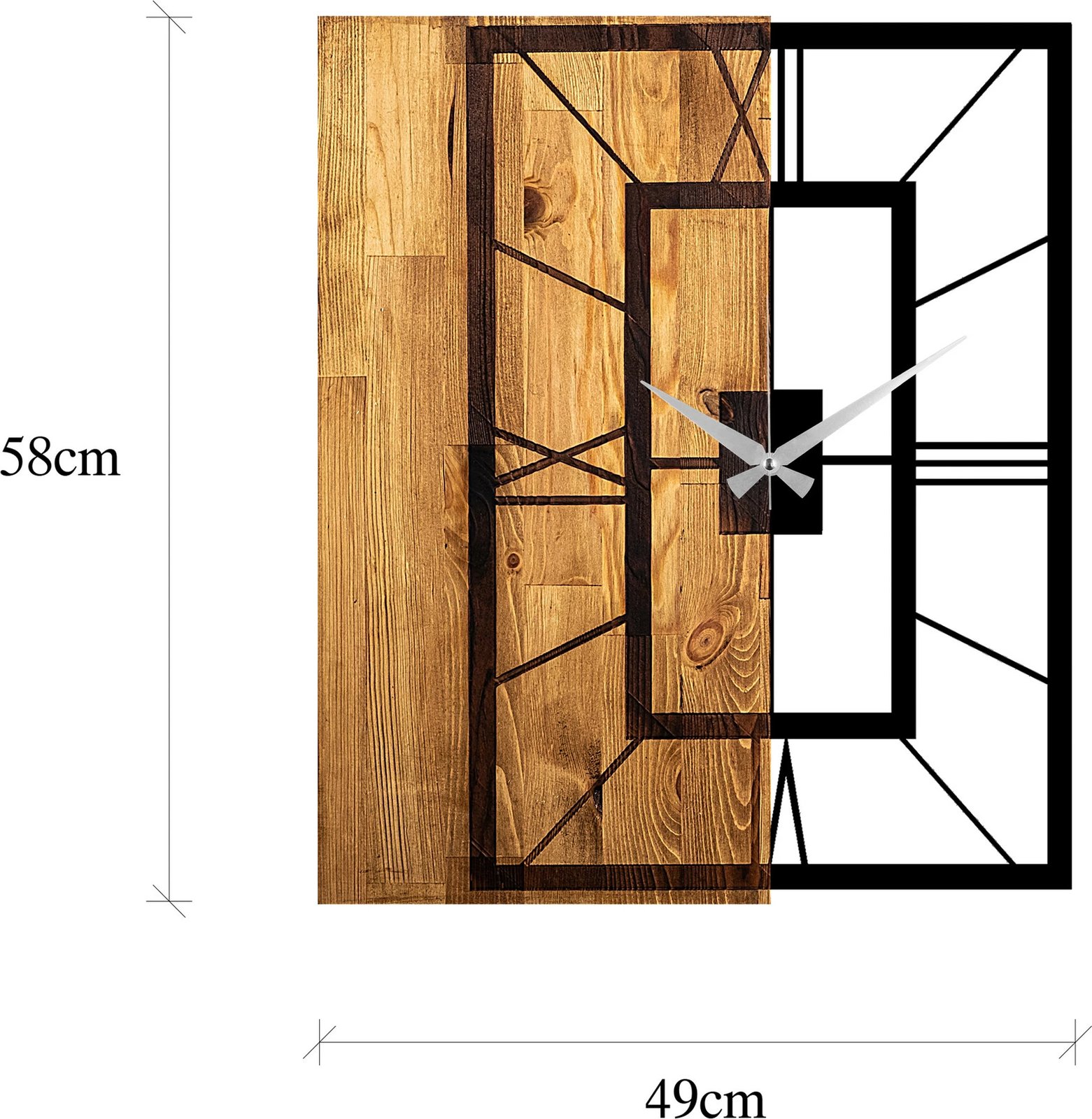 Orë muri dekorative prej druri, Wallity, ngjyrë arre e çelët dhe e zezë, 49x3x58cm