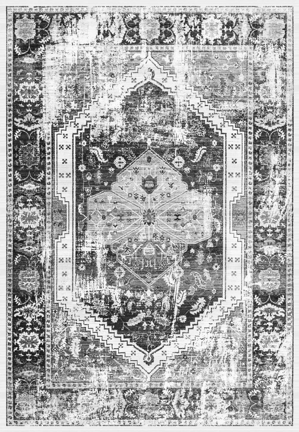 Tapet vintage me franja, JOSIANE, gri-bardhë, 160x230 cm, FH7675.11