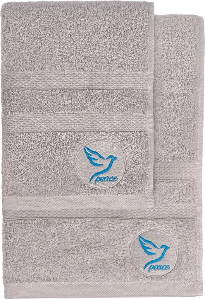 Set peshqirësh duarsh dhe banje (2 copë), Mijolnir, Peace, gri