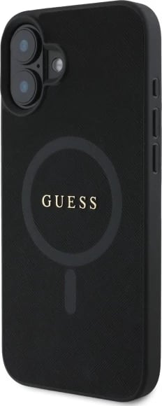 Mbështjellës Guess Saffiano Classic Logo MagSafe për iPhone 16, i zi Mbështjellës Guess Saffiano Classic Logo MagSafe për iPhone 16, i zi