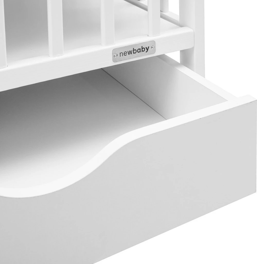 Krevat bebe me sirtar, New Baby BASIC, 120x60 cm, dru pishe, 3 nivele, i bardhë