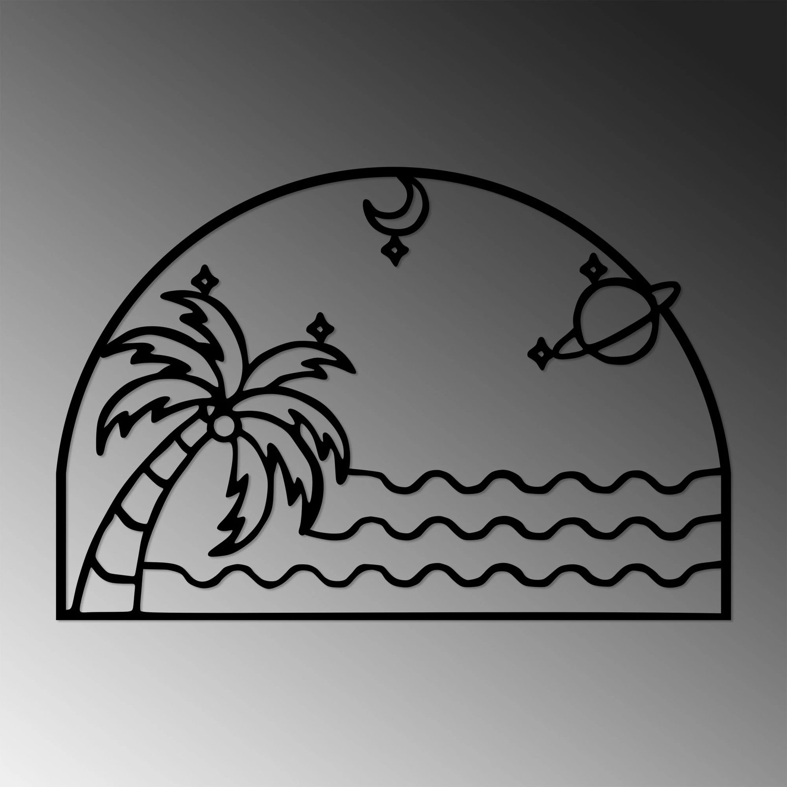 Aksesor dekorativ metalik për mur, Palm Sea Moon, 70x47cm