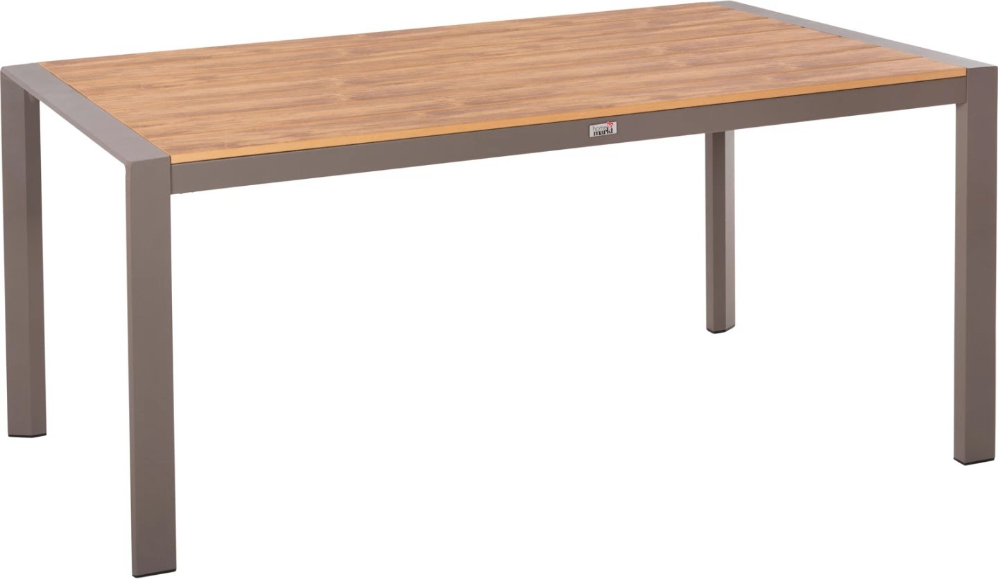 Tavolinë ngrënieje për jashtë GOYA, alumini, ngjyrë shampanjë & sipërfaqe tavoline polywood, 160x80x75 cm