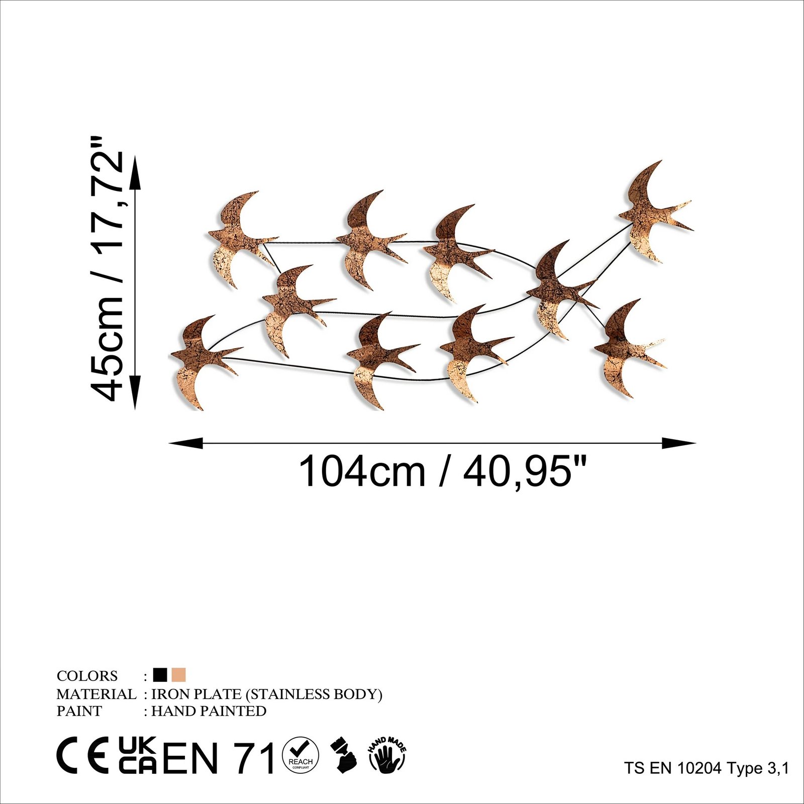 Aksesor muri dekorativ metalik, tufë dallëndyshesh, Wallity, shumëngjyrësh