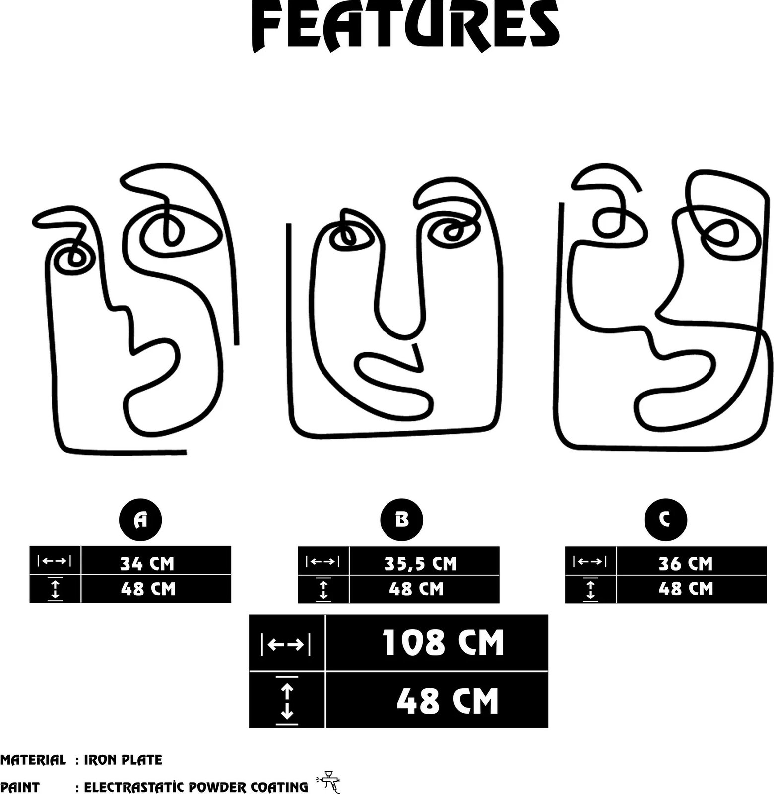 Aksesor dekorativ metalik për mur, Wallity Abbiocco, ngjyrë e zezë, 108x48cm