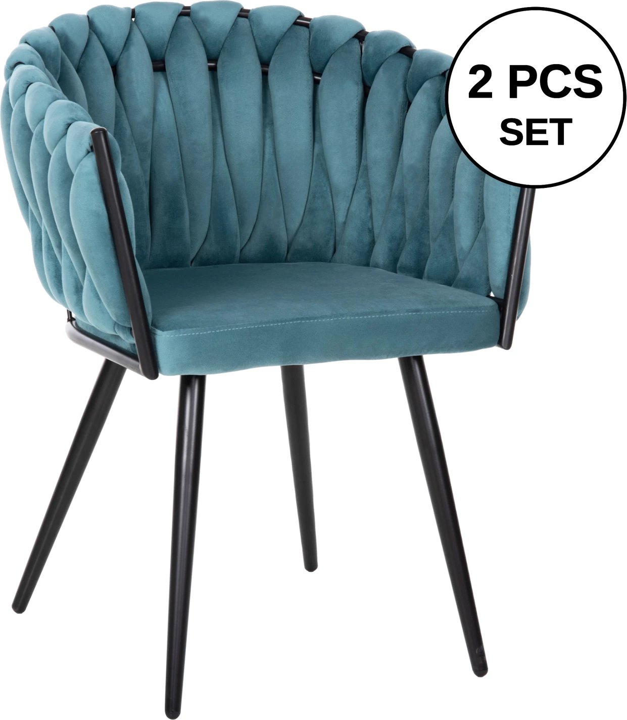 Karrige LUANDA FH8741.05 kadife ngjyrë tyrkiz-me këmbë metalike të zeza 62x54x79Hcm., set prej 2 copë