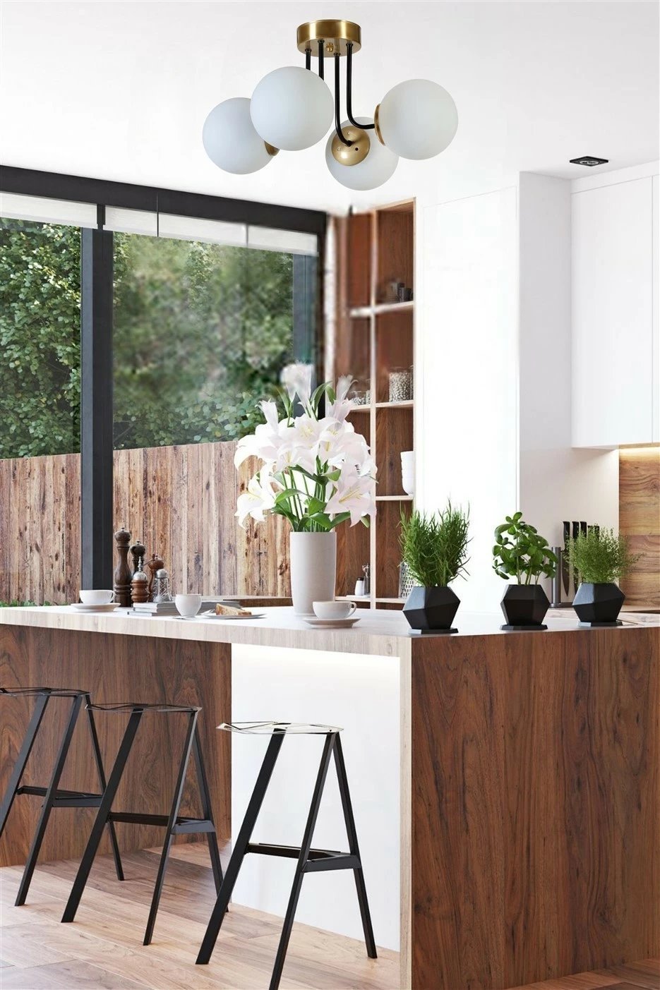 Llambë tavani Opviq Pablo, 4 drita, ngjyrë e bardhë dhe e artë, gotë