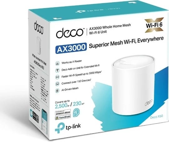 Router mesh TP-LINK Deco X50 AX3000, 1-pack, i bardhë