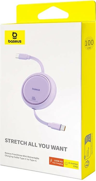 Kabllo USB-C në USB-C Baseus Free2Draw, 1m, 100W, vjollcë Kabllo USB-C në USB-C Baseus Free2Draw, 1m, 100W, vjollcë