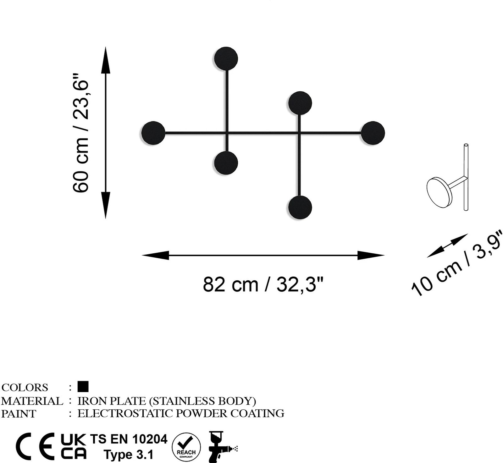 Varëse muri metalike Wallity, Dama, e zezë, 82x60x10cm