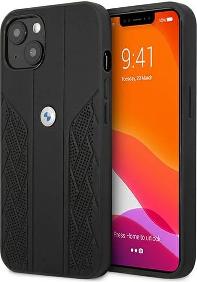 Mbështjellës BMW BMHCP13SRSPPK për iPhone 13 mini, Hardcase Leather Curve Perforate, i zi
