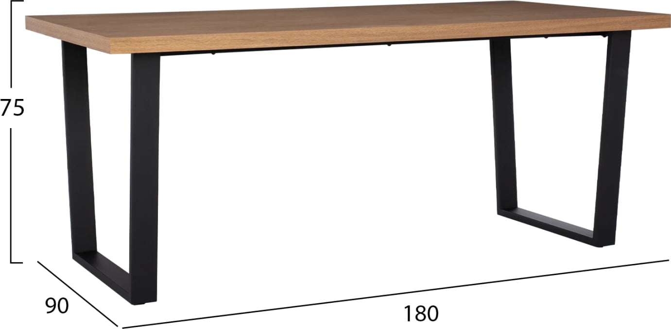 Tavolinë ngrënieje ASTORIA FH9012, sipërfaqe MDF, dru lisi, këmbë metali, stil rustik, 180x90x75H