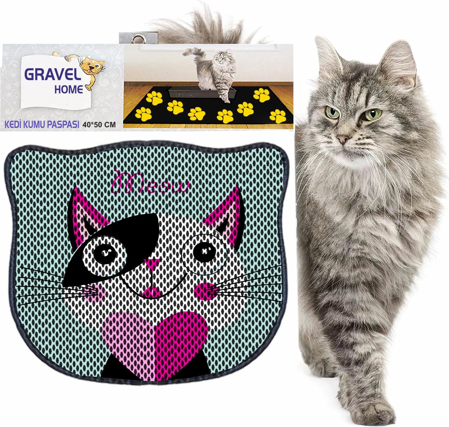 Tapet për rërë mace, shumëngjyrësh, Paws & Whiskers, Kdkafa0221, 40x50cm