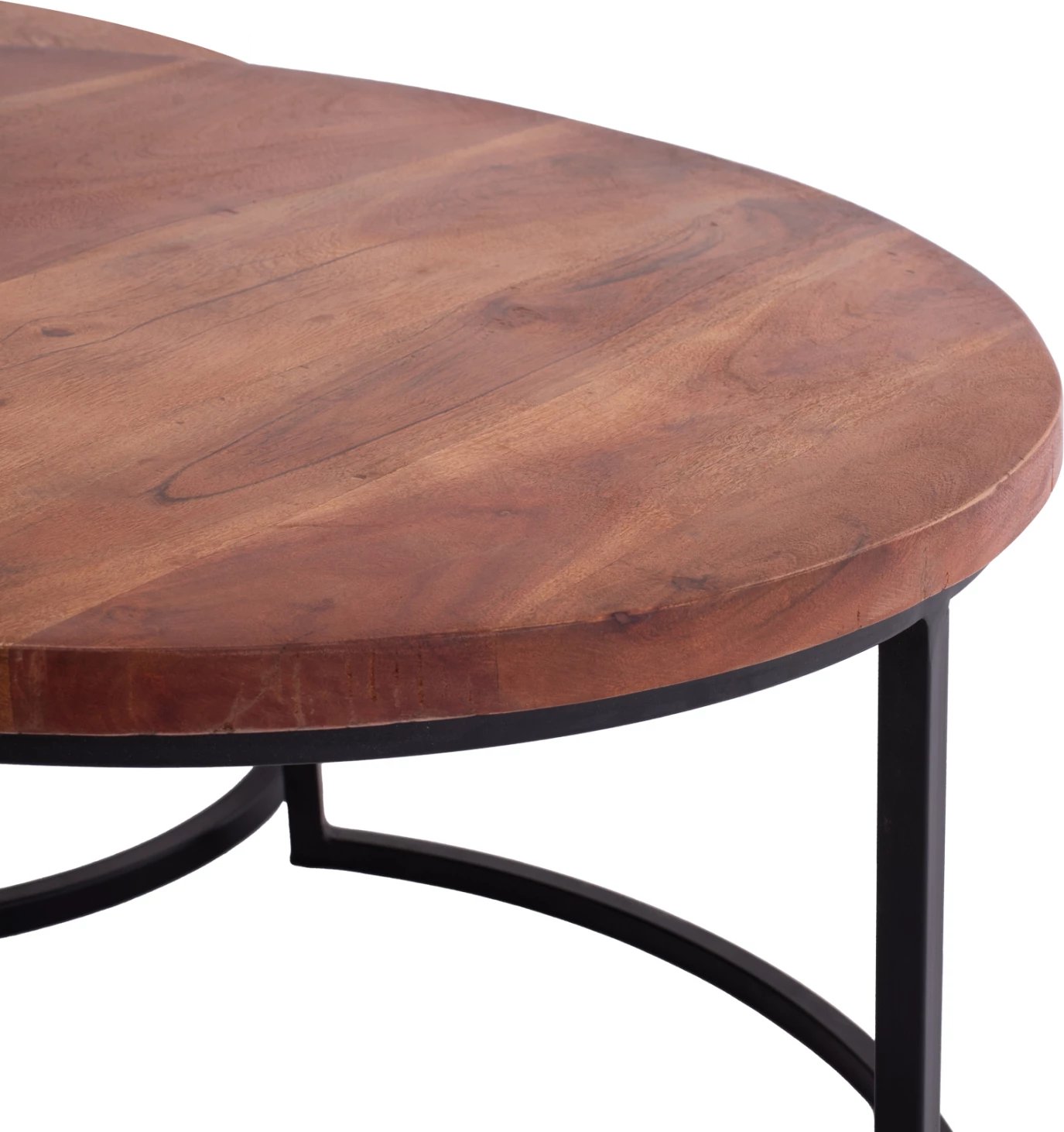 Set 3 tavolina zigon, dru akacie, këmbë metalike të zeza, 78x78x47cm Set 3 tavolina zigon, dru akacie, këmbë metalike të zeza, 78x78x47cm