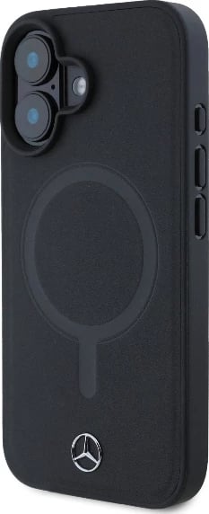 Mbështjellës Mercedes Plain Smooth Leather MagSafe për iPhone 16, i zi