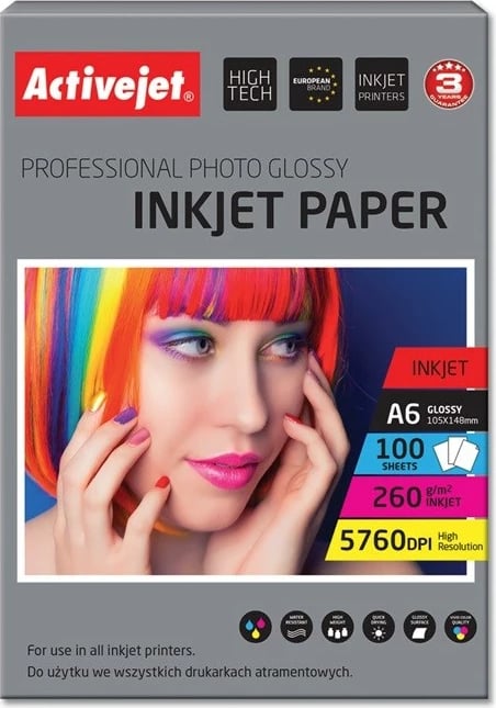 Letër fotografike për printer me ngjyrë Activejet AP6-260GR100 A6, 100 copë