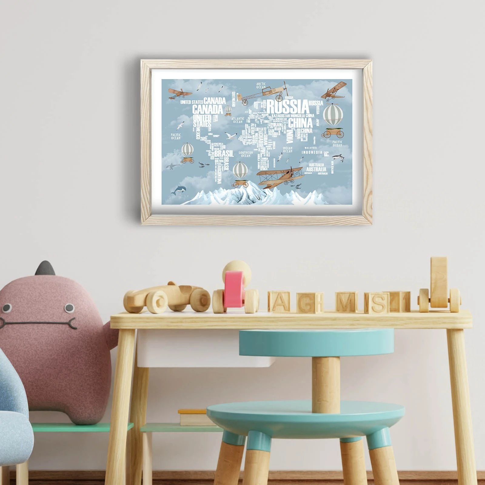 Pikturë dekorative me kornizë MDF, Wallity, 3853KCT-008, blu dhe bardhë, 38x53cm