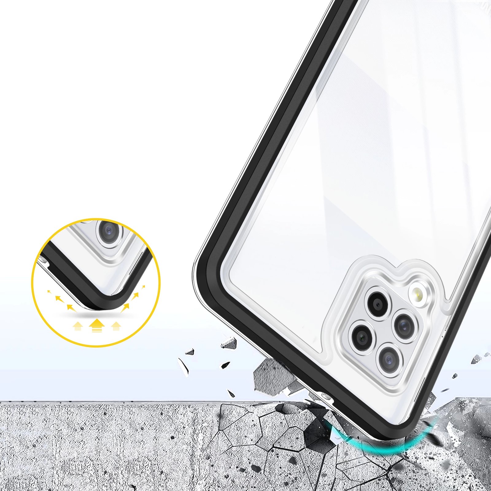 Mbështjellës Hurtel Hybrid Armor Clear 3in1 për Samsung Galaxy A42 5G, i zi/transparente
