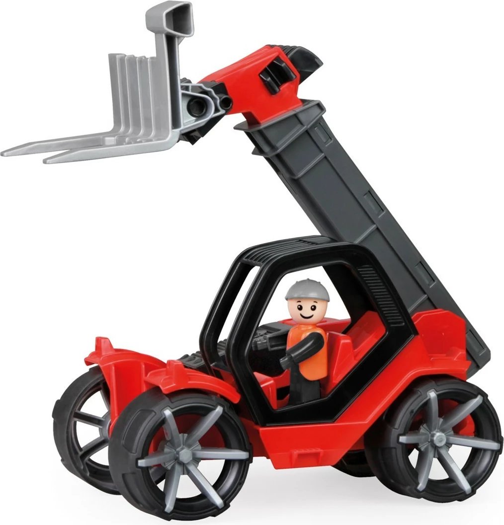 Lodër ngarkues teleskopik Lena Truxx2, plastikë, me figurë, zi/kuqe/argjendtë