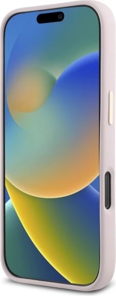 Mbështjellës Guess Silicone Logo Strass 4G për iPhone 16 Pro Max, rozë e çelët