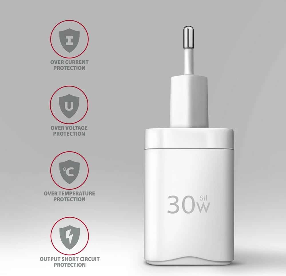 Mbushës muri AXAGON ACU-PQ30W, 30W, 2 porta USB-A & USB-C, i bardhë