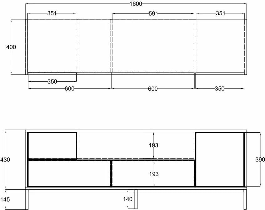 Komodë TV Blackbird, ngjyrë lisi Riviera dhe e zezë, 160x40.5x58 cm