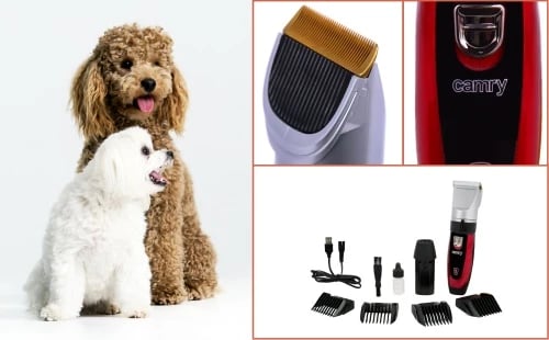 Makinë qethëse për kafshë, Camry CR 2821, motor 35W, koka titan me teh qeramike, USB, me/pa kabllo, 4 krehra 3–12 mm, bateri 1600 mAh, e zezë/argjend, set me bateri shtesë, vaj, furçë dhe kabëll USB Makinë qethëse për kafshë, Camry CR 2821, motor 35W, koka titan me teh qeramike, USB, me/pa kabllo, 4 krehra 3–12 mm, bateri 1600 mAh, e zezë/argjend, set me bateri shtesë, vaj, furçë dhe kabëll USB