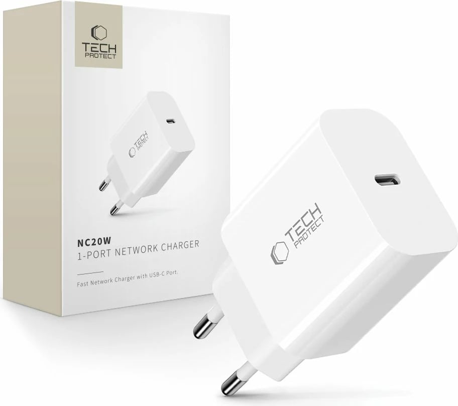 Karikues muri Tech-Protect NC20W me USB-C, i bardhë