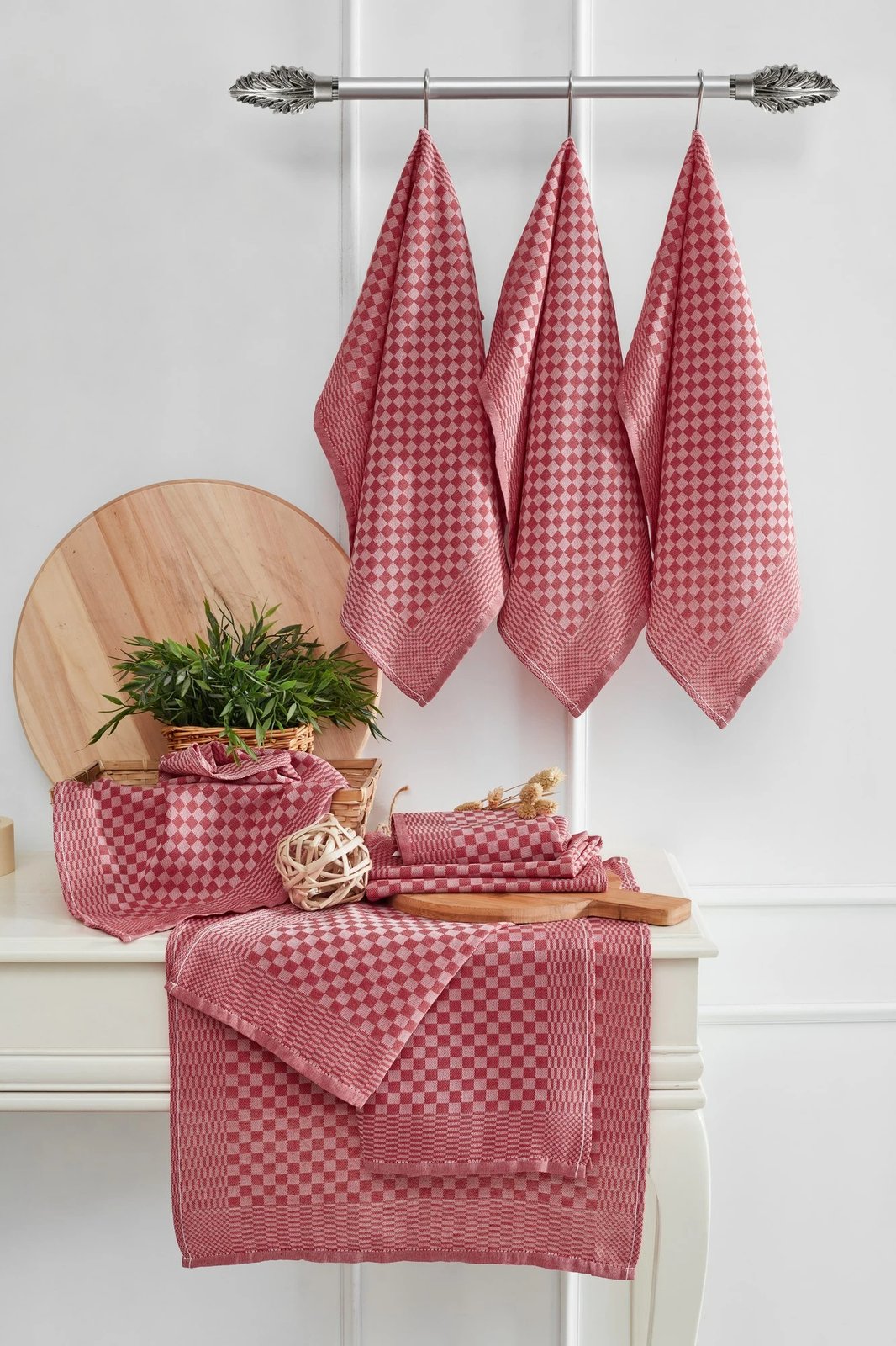 Set peshqirësh kuzhine (10 copë), Hermia, Lola, e kuqe