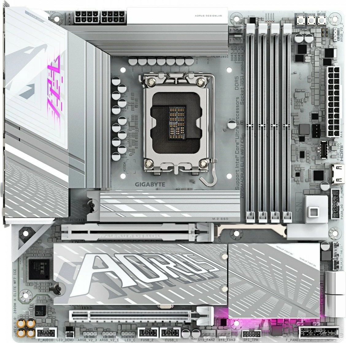 Pllakë amë Gigabyte Z890M A ELITE WF7 ICE, Intel Z890, LGA1851, micro ATX, DDR5, PCIe 5.0, USB4, Wi‑Fi 7, e bardhë