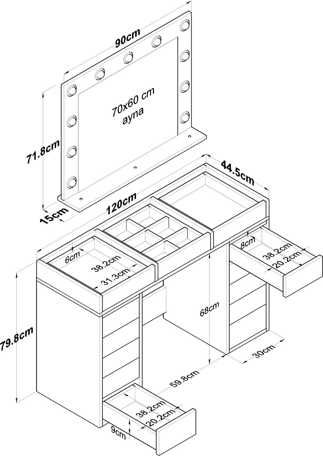 Tavolinë grimi, ngjyrë e bardhë, Skye Decor, BJ118 - 2789