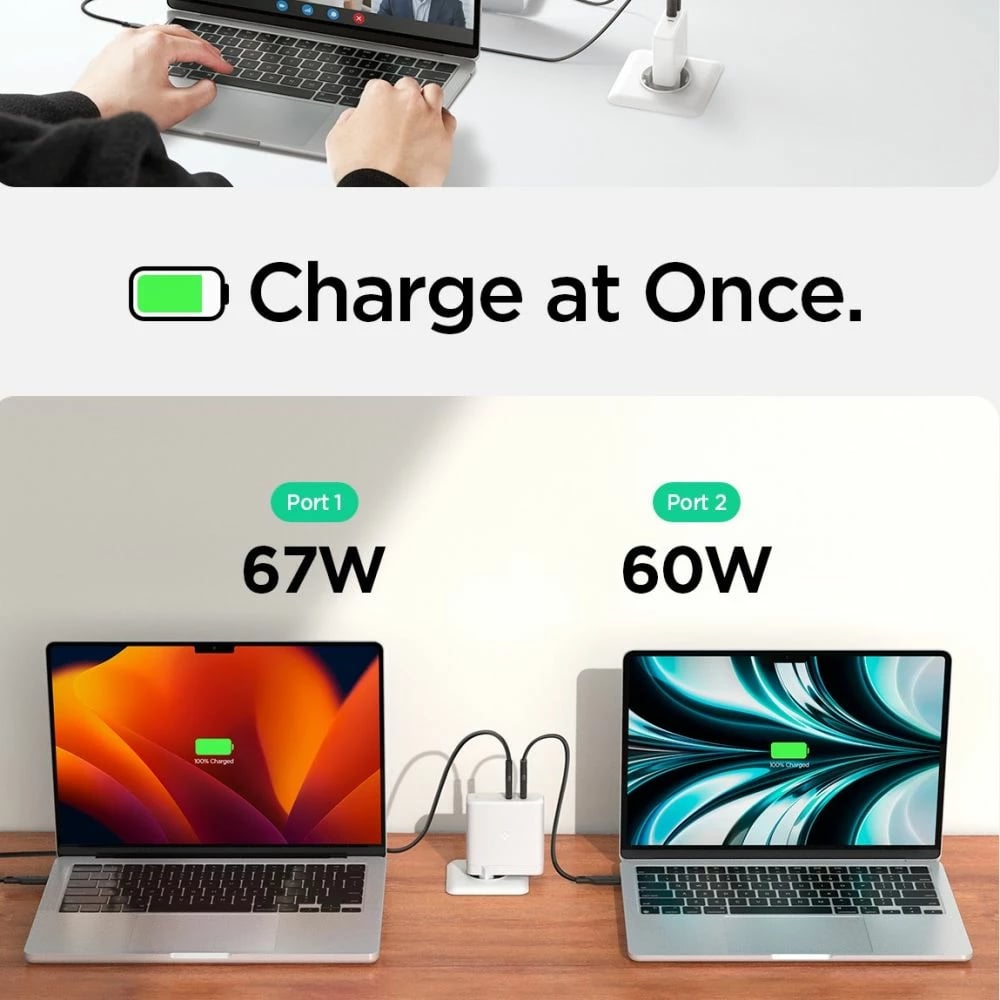 Karikues Spigen ArcStation Pro GaN-1402 me kabllo USB-C 140W, Bardhë
