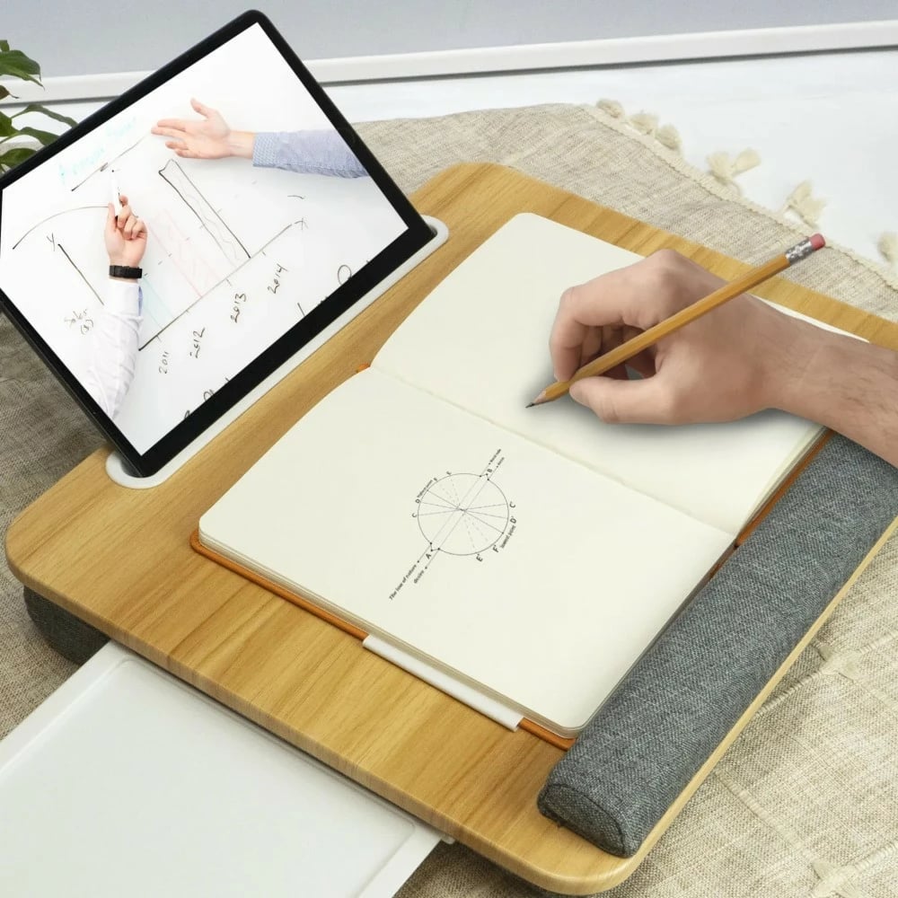 Podstavec laptopi Techly ICA-TBL 102 me bazë të butë, raft maus, 410x335mm, Gri/Dru
