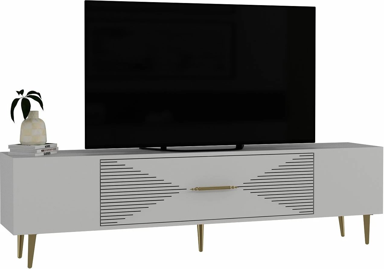 Komodë TV Skye Decor, Dekol1, e bardhë, e artë