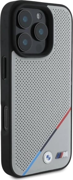 Mbështjellës BMW M Perforated Tricolor Line MagSafe për iPhone 16 Pro Max, Gri
