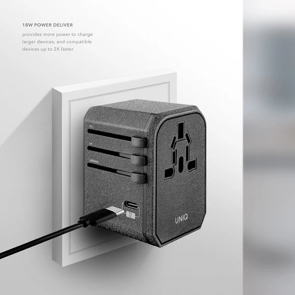 Adapter udhëtimi universal UNIQ Voyage LITHOS Collective 33W, 2xUSB PD 18W QC 3.0, Gri