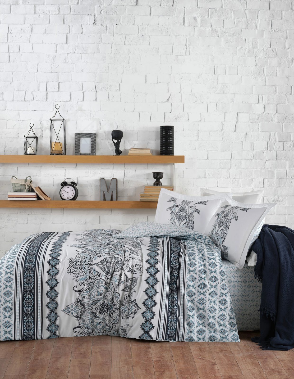 Set mbulesë për jorgan king size, Ligya, ngjyrë bardhë, kaltër, kaltër e errët